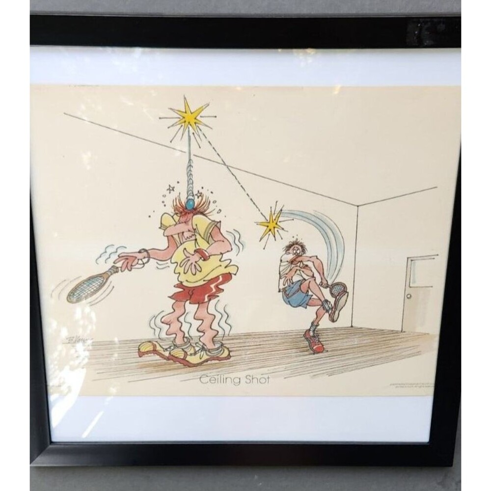 Framed Cartoon Racquetball Fanatic 1978 B. Vann Ceiling Shot